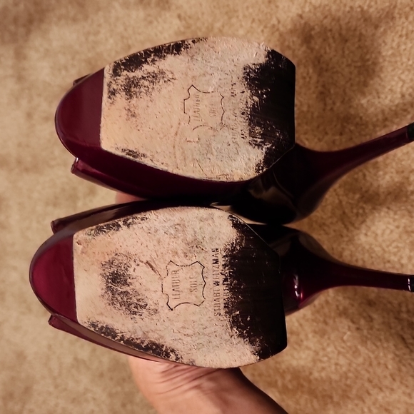 Stuart Weitzman Patent Leather Peep Toe Platform Heels - Picture 7 of 16